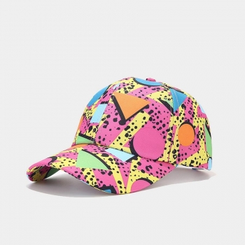 one pc stylish color block geometric printing adjustable baseball cap 56-58cm