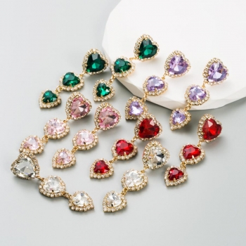one pair heart tassel rhinestone earrings(length:6cm)