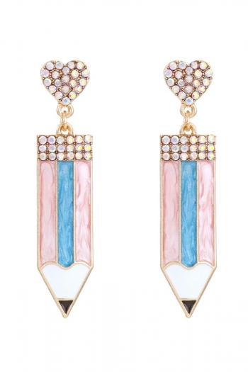 one pair colorful pencil shape pendant rhinestone heart earrings(length:6.1cm)