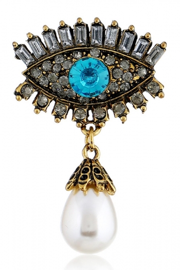 one piece new stylish vintage pearl rhinestone evil eye brooch(length:4.5cm)