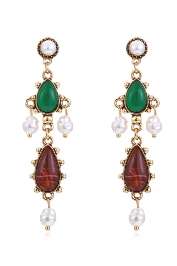 one pair retro court style pearl water drop earrings(length:7.5cm)