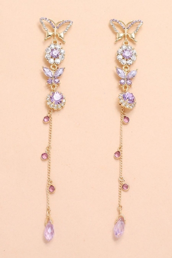 one pair butterfly rhinestone tassel earrings(length:14cm)