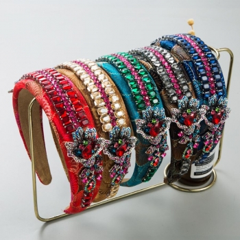 one pc stylish 5 colors baroque rhinestone decor embroidery hair hoop(width:4cm)