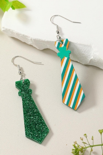 one pair stripe tie sparkling powder acrylic earrings(length:7.4cm)