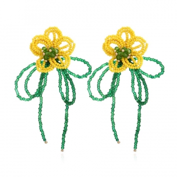 one pair pastoral style rice beads flower tassel earrings(length:8.5cm)