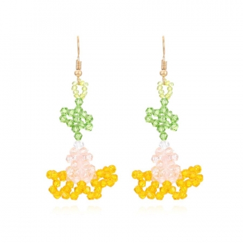 one pair pastoral style handmade beaded crystal flowers earrings(length:5.8cm)