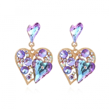 One pair heart shape rhinestone earrings(length:4.5cm)