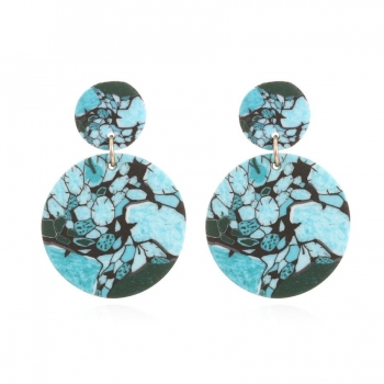 one pair retro literary imitation turquoise round shape earrings(length:4.8cm)