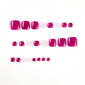 Twenty four pcs magenta glitter foot fake nails x3 boxes(contain 3 pcs tapes)