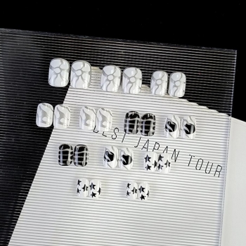 Twenty four pcs black star silver stripe fake nails x3 boxes(contain 3 pcs tapes)