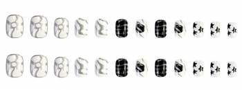 Twenty four pcs black star silver stripe fake nails x3 boxes(contain 3 pcs tapes)