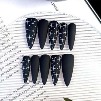 Twenty four pcs matte gypsophila printing long fake nails x3 boxes(contain 3 pcs tapes)