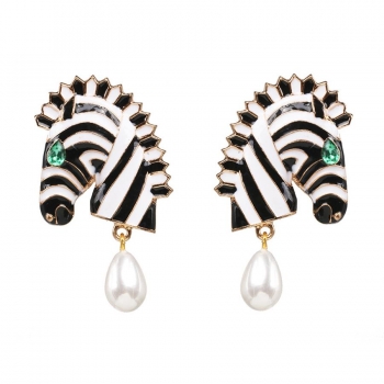 One pair best sellers alloy horse pearl earrings(length:5.5cm)