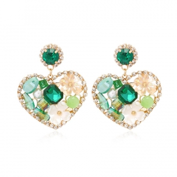 one pair heart pearl flower rhinestone earrings(length:4.3cm)