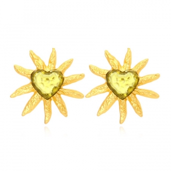 One pair retro heart rhinestone sun flower ear studs(length:4.5cm)