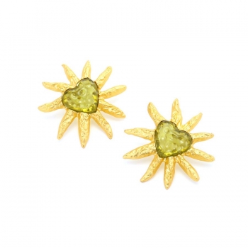 One pair retro heart rhinestone sun flower ear studs(length:4.5cm)