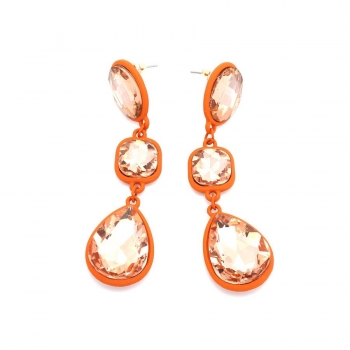 One pair orange drop shape rhinestone earrings(length:7.9cm)
