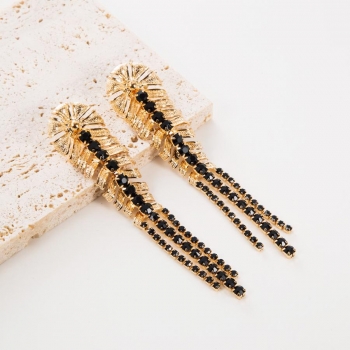 One pair new stylish trend rhinestone tassel personality earrings(length:11.2cm)