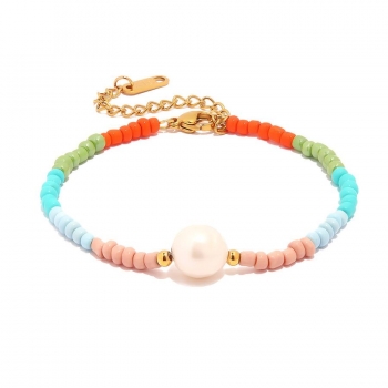 One pc stylish colorful beads pear stainless steel bracelet(length:16+5.5cm)