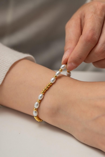 One pc classic pearls beads stainless steel bracelet (length:16+5cm)