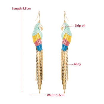 One pair new stylish 2 colors parrot tassel trend long earrings(length:9.8cm)