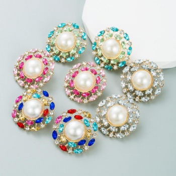 one pair new stylish 4 colors rhinestone pearl geometric earrings(length:4cm)