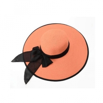 one pc orange large brim beach foldable straw hat 56-58cm