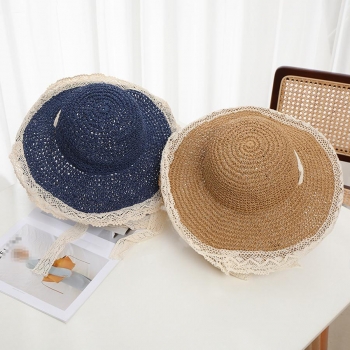 one pc lace trim beach straw hat
