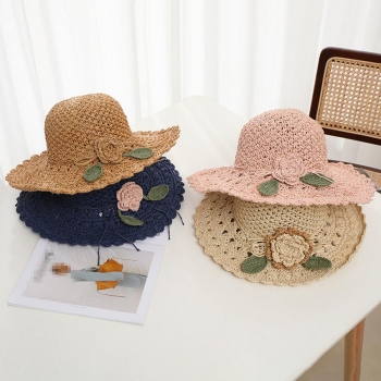 one pc hand crochet hollow weaving flowers beach straw hat 56-58cm