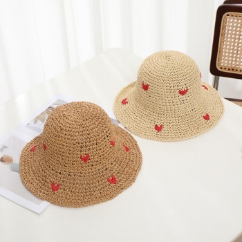 one pc weave heart shape decor beach straw hat 56-58cm