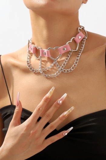 one pc new fashion hip-hop 4 colors pu heart-shape necklace(length:40-48cm)