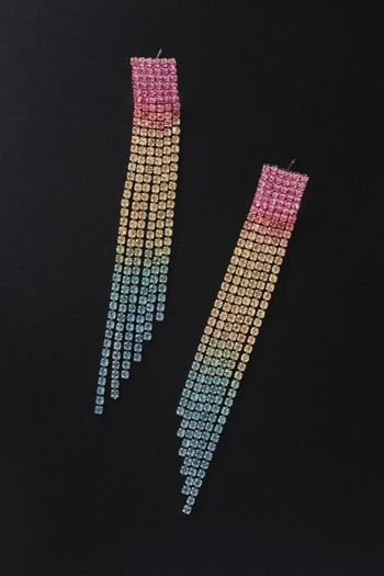 one pair multicolor gradient rhinestone tassel earrings(length:10cm)
