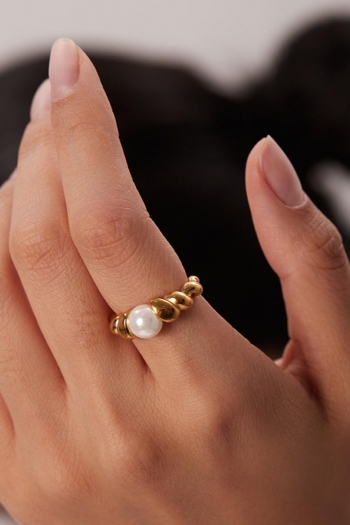 one pc stylish new stainless steel pearl decor ring(height:1.64cm)