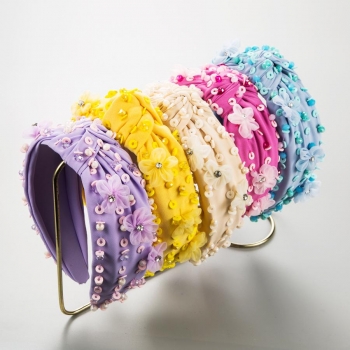 one pc stylish new 5 colors rhinestone flower decor wide hair hoop(width:4cm)