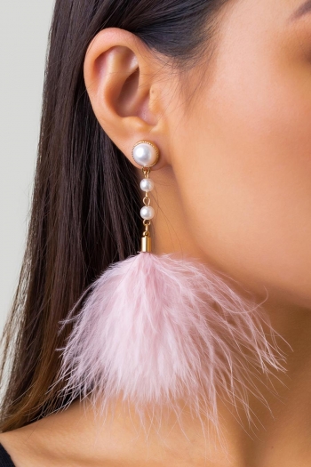 one pair retro feather pearl earrings(length:13cm)