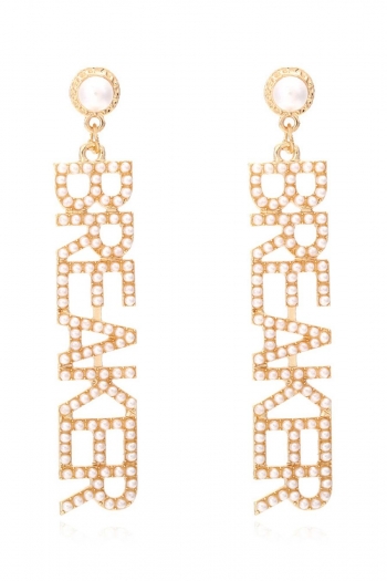 one pair letter pearl earrings(length:7.6cm)