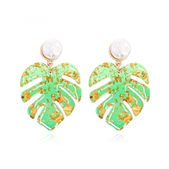 one pair holiday style acrylic pearl leaves earrings(length:5.2cm)