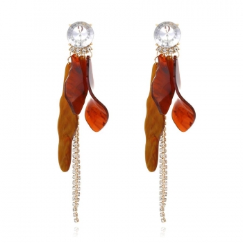 one pair acrylic rhinestone leaves tassel earrings(length:13cm)