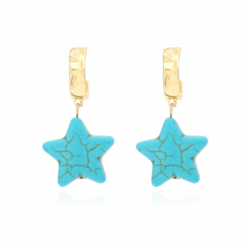 one pair retro ethnic style pentagram turquoise earrings(length:4.8cm)