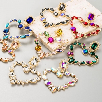 one pair new stylish 8 colors heart shape rhinestone earrings(length:8.5cm)