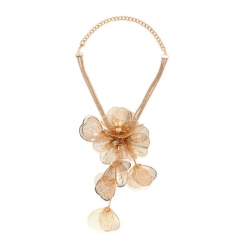 one pc retro multi-layer three-dimensional metal flowers necklace(length:45cm)