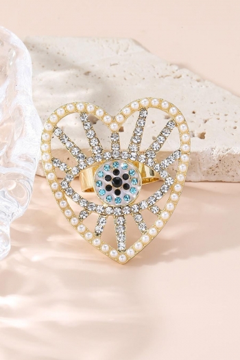one pc rhinestone pearl heart shape evil eye hollow ring(diameter:1.8cm)