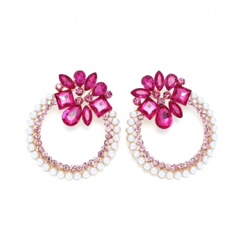 one pair rhinestone pearl hoop earrings(length:6.2cm)