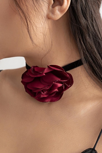 one pc flocking cloth handmade roses adjustable necklace(length:30+7cm)