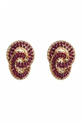 one pair new stylish rhinestone interlocking alloy earrings(length:4.35cm)