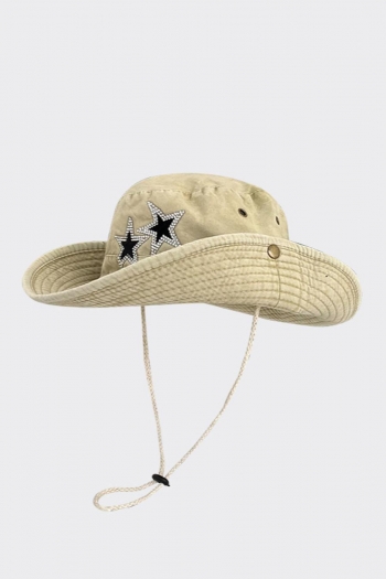 one pc retro rhinestone stars decor denim bucket hat 56-58cm