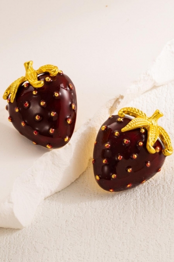 one pair new stylish strawberry shape dripping oil alloy earrings(length:3cm)