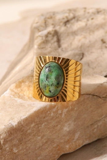 one pc retro stainless steel oval turquoise adjustable ring(length:1.9cm)