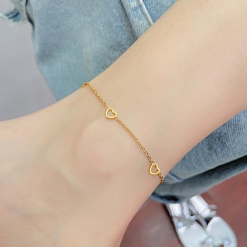 one pc simple stainless steel heart shape hollow anklet(length:220+60mm)