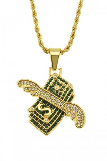 one pc rhinestones angel wings dollar pendant necklace(length:75cm)